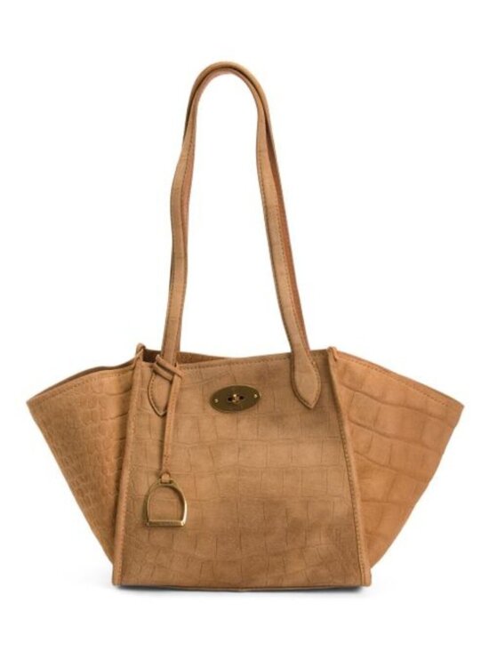 MARGOT BLACK LABEL Handbags - MARGOT BLACK LABEL Suede Phoebe Croc Embossed Medium Tote With Double Handles